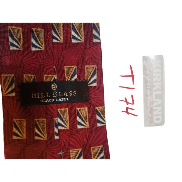 Bill Blass Black Label Mens Tie Necktie Designer Luxury Red Gold Blue Geometric - Picture 12 of 12